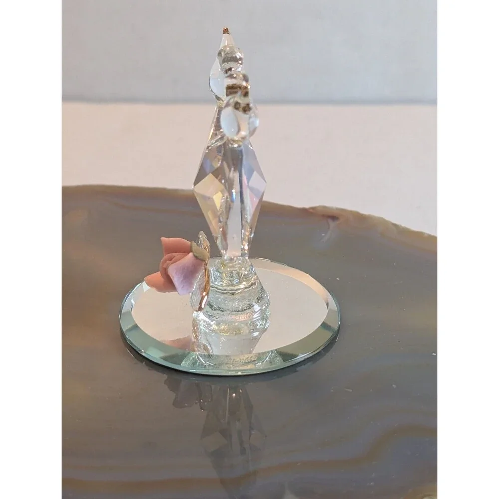 Glass Baron Handcrafted Glass Love Birds on Faceted Heart Figurine - Pink Rose